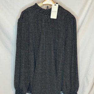 NEW! PLEIONE   Long Sleeve Smock Neck Printed Blouse, Size 2X